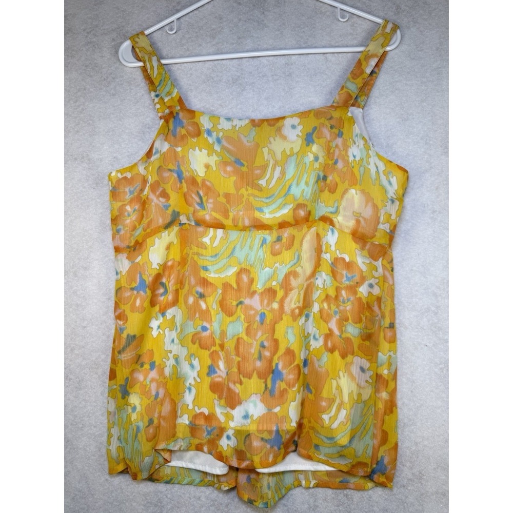 Chadwicks Womens Size 10 Yellow Floral Sleeveless Blouse Twist Neck Lined Top - Picture 6 of 6